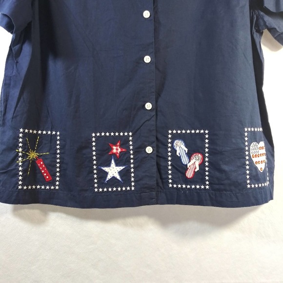 Ms Lee Blue Cotton Short Sleeve Button Up Casual Patriotic Size L - Picture 3 of 5
